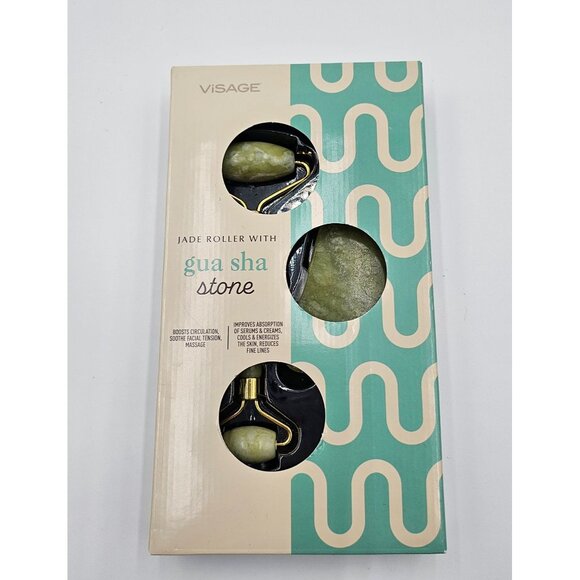 NIB Visage Gua Sha Stone & Jade Roller Facial Massage Set - Picture 1 of 3